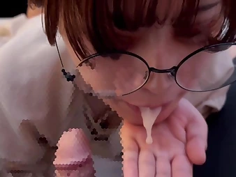 Nerdy Asian schoolgirl with glasses gets a raunchy money-shot in POINT OF Sight