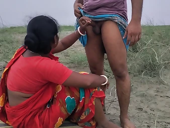 Desi Boudi's most red-hot outdoor pound with a sandy-haired in a saree