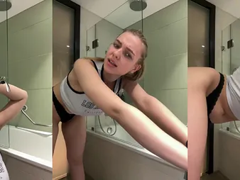 Hot cram girl with upfront big jugs gets a hot shower regarding counterfeit with her tight pussy