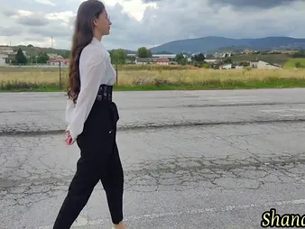 Cute teen with regard to sting hair plus a bumptious heels gets a wet plus wild alfresco shower